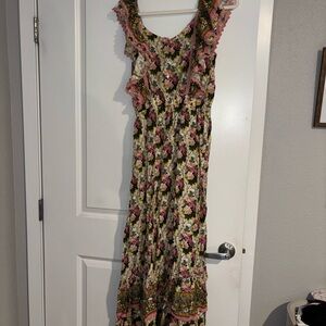 Floral Pink and Green Women's Dress